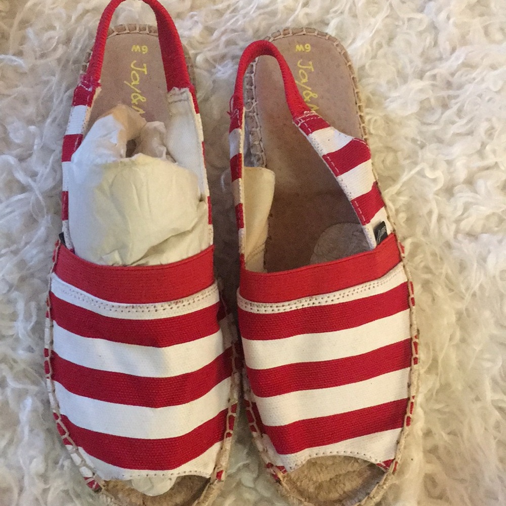 Joy & Mario Espadrille Flat Shoes Sz 6 Red/White Stripe New